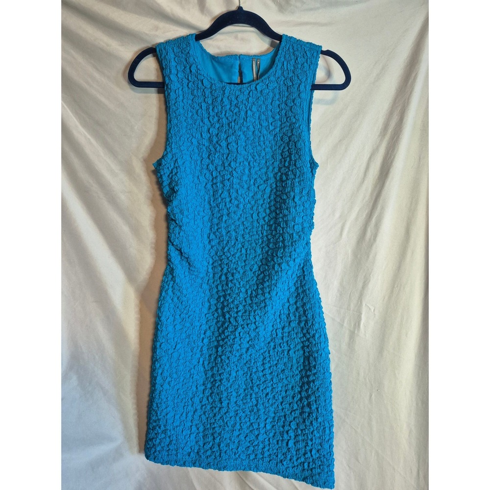 Anthropologie Topaz Blue Sleeveless Textured Mini Dress medium